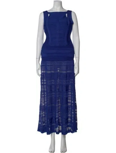 Pre-owned Herve Leger Scoop Neck Long Dress In Blue