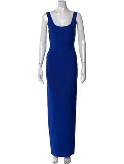 Pre-owned Herve Leger Scoop Neck Long Dress In Blue