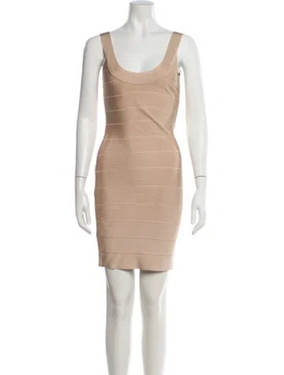 Pre-owned Herve Leger Scoop Neck Long Dress In Brown