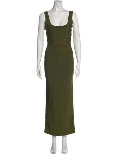 Pre-owned Herve Leger Scoop Neck Long Dress In Green
