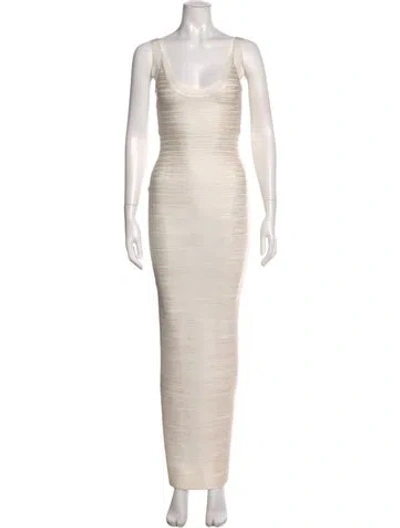 Pre-owned Herve Leger Scoop Neck Long Dress In Neutral