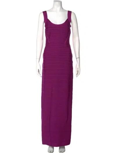 Pre-owned Herve Leger Scoop Neck Long Dress In Purple