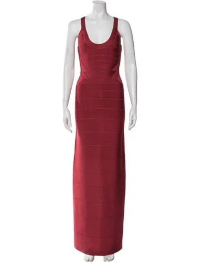 Pre-owned Herve Leger Scoop Neck Long Dress In Red