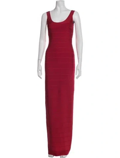 Pre-owned Herve Leger Scoop Neck Long Dress In Red