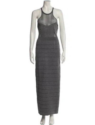 Pre-owned Herve Leger Scoop Neck Long Dress W/ Tags In Gray