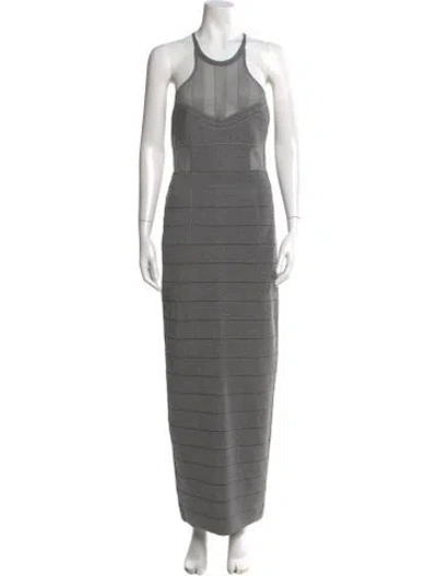 Pre-owned Herve Leger Scoop Neck Long Dress W/ Tags In Gray