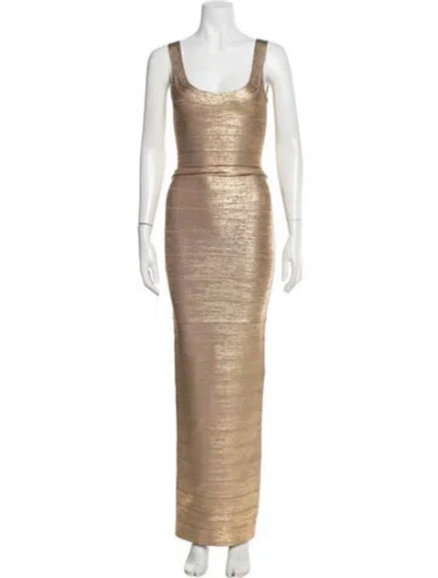 Pre-owned Herve Leger Scoop Neck Long Dress W/ Tags In Neutral