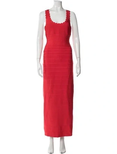 Pre-owned Herve Leger Scoop Neck Long Dress W/ Tags In Red