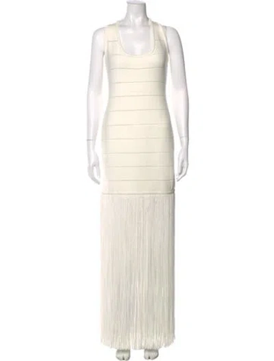 Pre-owned Herve Leger Scoop Neck Long Dress In White