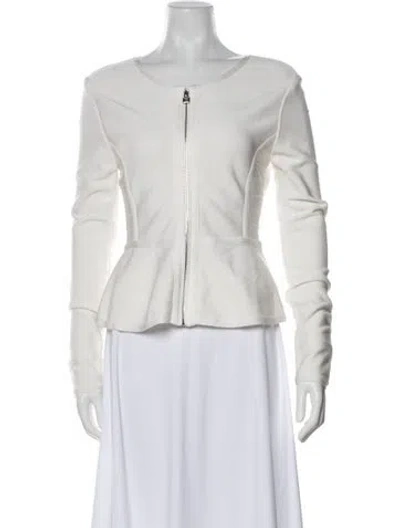 Pre-owned Herve Leger Scoop Neck Long Sleeve Button-up Top In White