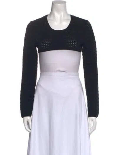 Pre-owned Herve Leger Scoop Neck Long Sleeve Crop Top In Black