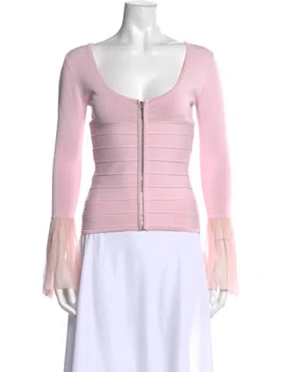 Pre-owned Herve Leger Scoop Neck Long Sleeve Crop Top In Pink