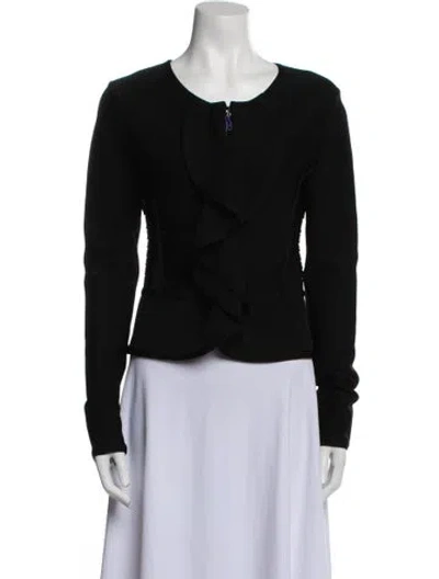 Pre-owned Herve Leger Scoop Neck Long Sleeve Top In Blue