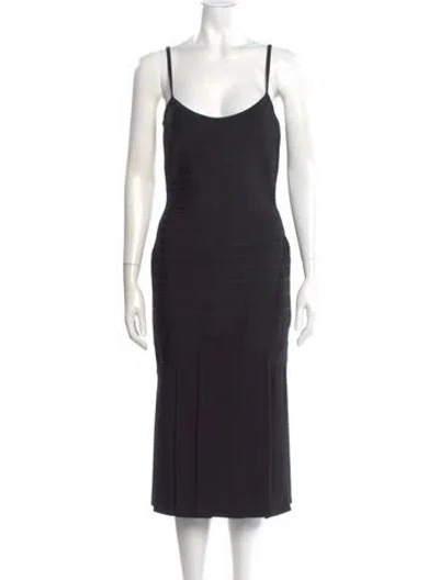 Pre-owned Herve Leger Scoop Neck Midi Length Dress In Black