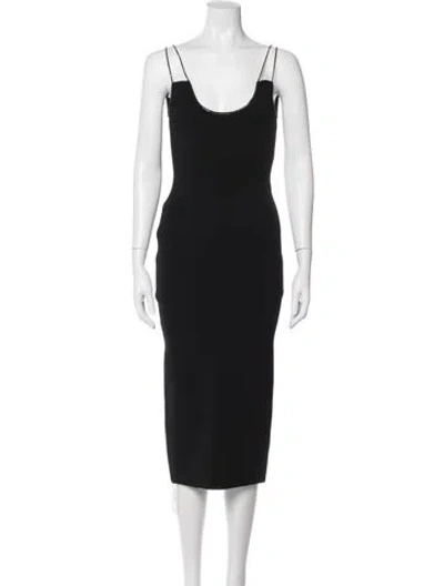 Pre-owned Herve Leger Scoop Neck Midi Length Dress In Black