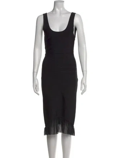 Pre-owned Herve Leger Scoop Neck Midi Length Dress In Black