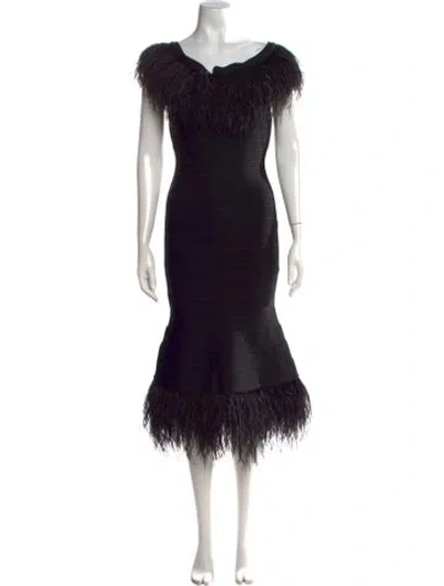 Pre-owned Herve Leger Scoop Neck Midi Length Dress In Black