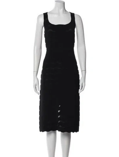 Pre-owned Herve Leger Scoop Neck Midi Length Dress In Blue