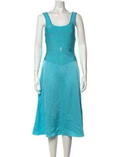 Pre-owned Herve Leger Scoop Neck Midi Length Dress In Blue