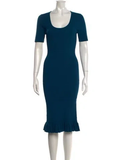 Pre-owned Herve Leger Scoop Neck Midi Length Dress In Blue