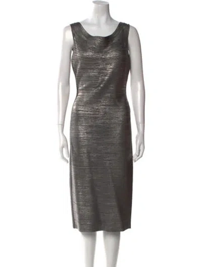 Pre-owned Herve Leger Scoop Neck Midi Length Dress In Gray