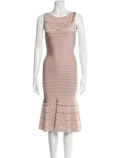Pre-owned Herve Leger Scoop Neck Midi Length Dress In Neutral