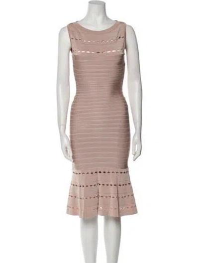 Pre-owned Herve Leger Scoop Neck Midi Length Dress In Neutral
