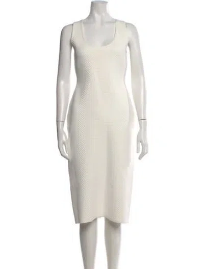 Pre-owned Herve Leger Scoop Neck Midi Length Dress In Neutral
