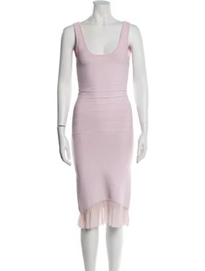 Pre-owned Herve Leger Scoop Neck Midi Length Dress In Pink