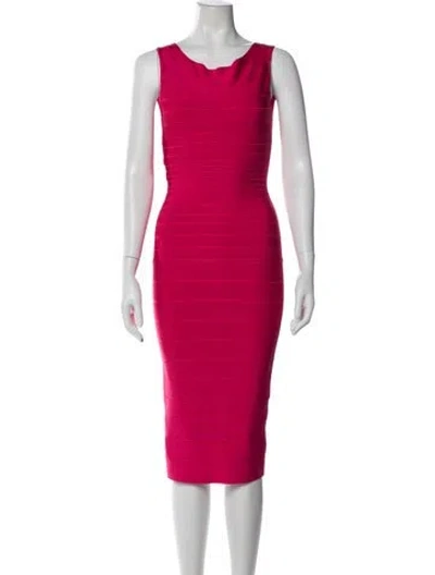 Pre-owned Herve Leger Scoop Neck Midi Length Dress In Pink