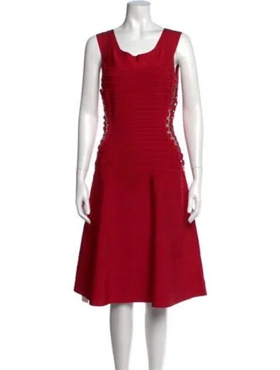 Pre-owned Herve Leger Scoop Neck Midi Length Dress In Red