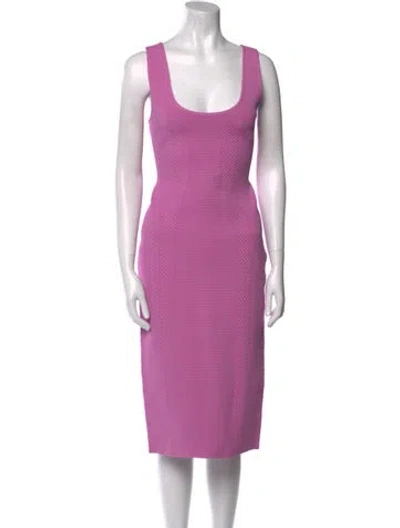 Pre-owned Herve Leger Scoop Neck Midi Length Dress W/ Tags In Pink