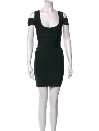 Pre-owned Herve Leger Scoop Neck Mini Dress In Black