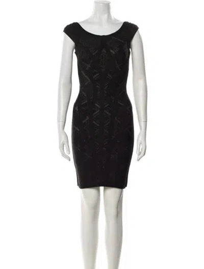Pre-owned Herve Leger Scoop Neck Mini Dress In Black