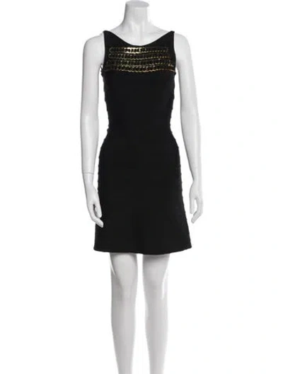 Pre-owned Herve Leger Scoop Neck Mini Dress In Black