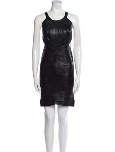 Pre-owned Herve Leger Scoop Neck Mini Dress In Black