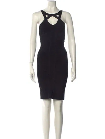Pre-owned Herve Leger Scoop Neck Mini Dress In Black