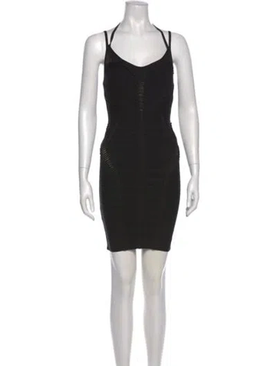 Pre-owned Herve Leger Scoop Neck Mini Dress In Black