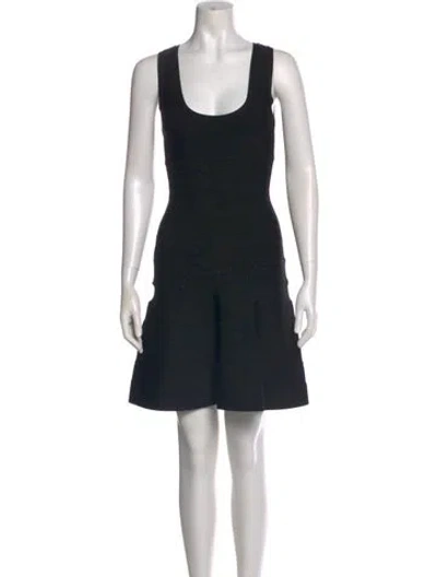 Pre-owned Herve Leger Scoop Neck Mini Dress In Black