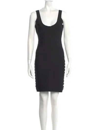 Pre-owned Herve Leger Scoop Neck Mini Dress In Black