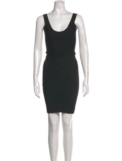 Pre-owned Herve Leger Scoop Neck Mini Dress In Black