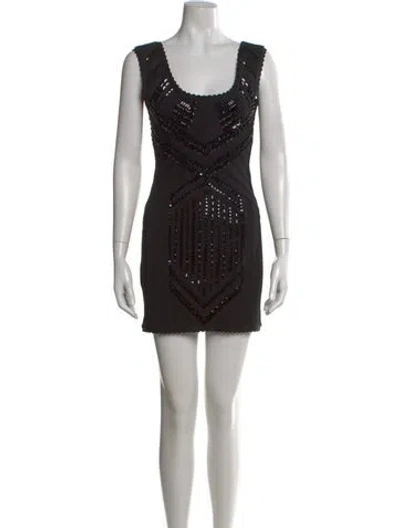 Pre-owned Herve Leger Scoop Neck Mini Dress In Black