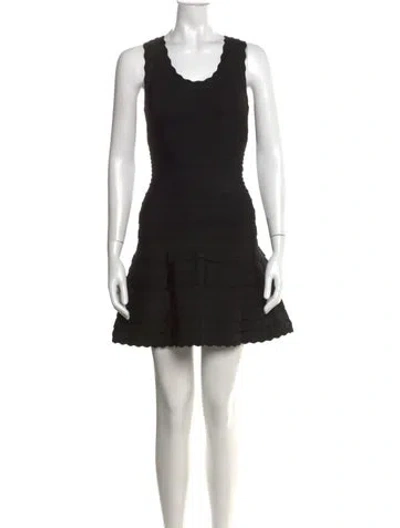 Pre-owned Herve Leger Scoop Neck Mini Dress In Black