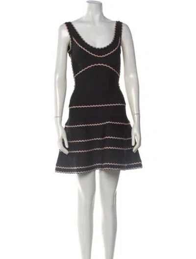 Pre-owned Herve Leger Scoop Neck Mini Dress In Black