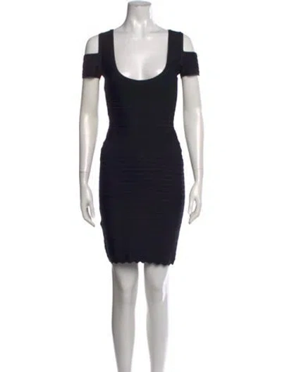 Pre-owned Herve Leger Scoop Neck Mini Dress In Black