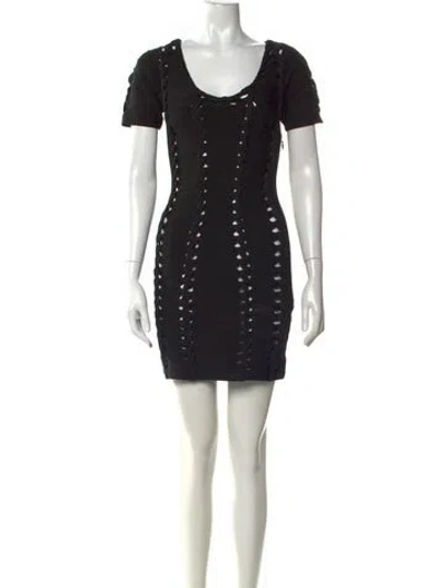 Pre-owned Herve Leger Scoop Neck Mini Dress In Black
