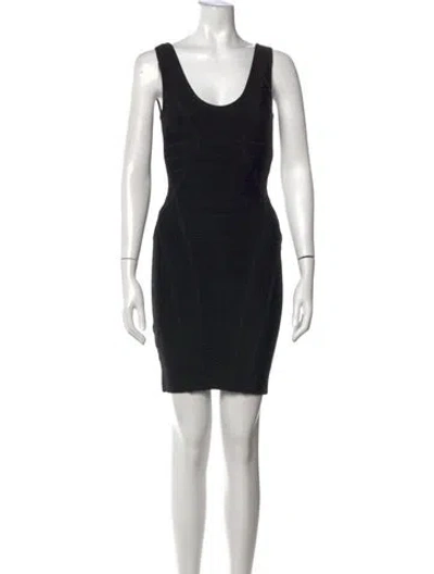 Pre-owned Herve Leger Scoop Neck Mini Dress In Black