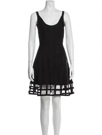 Pre-owned Herve Leger Scoop Neck Mini Dress In Black