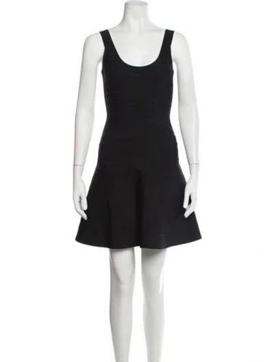 Pre-owned Herve Leger Scoop Neck Mini Dress In Black
