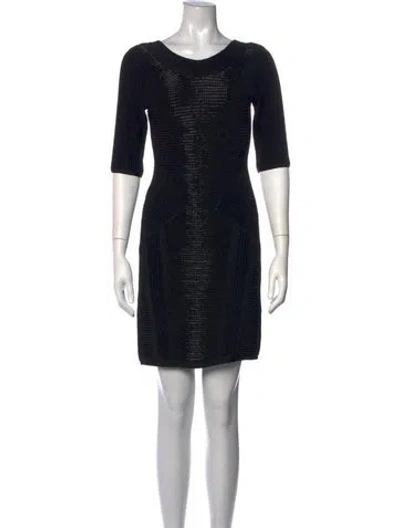 Pre-owned Herve Leger Scoop Neck Mini Dress In Black